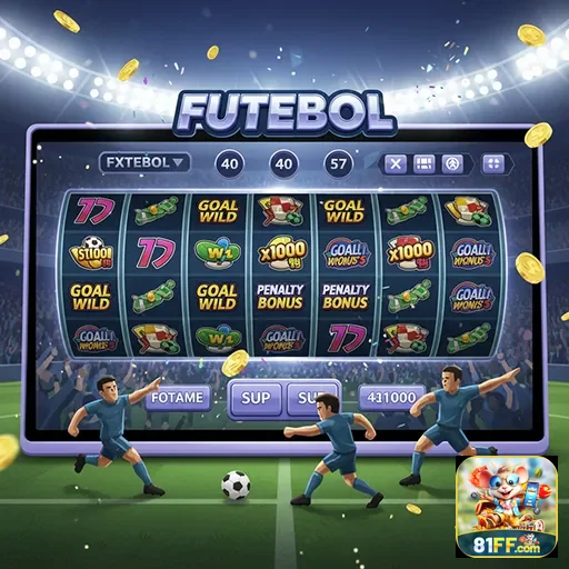 Imagem do jogo de slot de futebol no 81ff, mostrando símbolos e temas relacionados ao esporte.