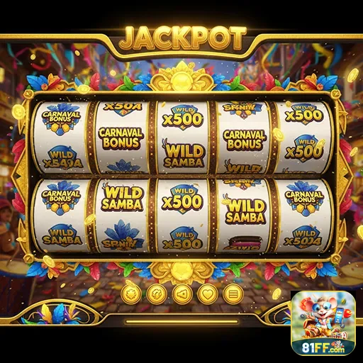 Detalhe do bônus jackpot de Carnaval no site 81ff, destacando a festa e a diversão dos jogos.