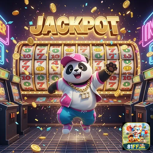 Imagem do jogo 'Panda Jackpot Slot' disponível no site 81ff, apresentando pandas e jackpots.